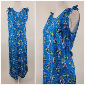 Vintage Disney Mickey Minnie Hawaiian Tiki Luau Maxi Dress Small